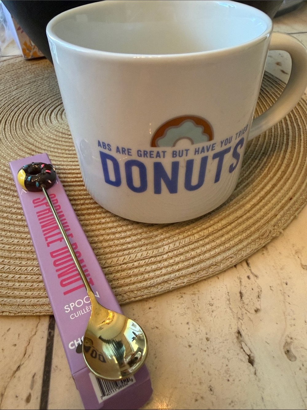 Aminah Sprinkle Donut Spoon w/White Porcelain Donuts Mug
